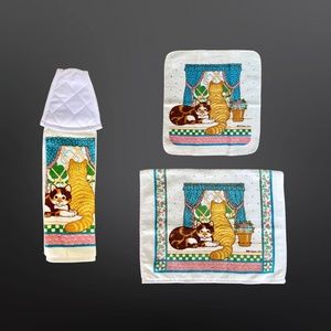 Fraser & Co. "Kittens In The Window" Kitchen Towel Set by Cannon® - (1985)
